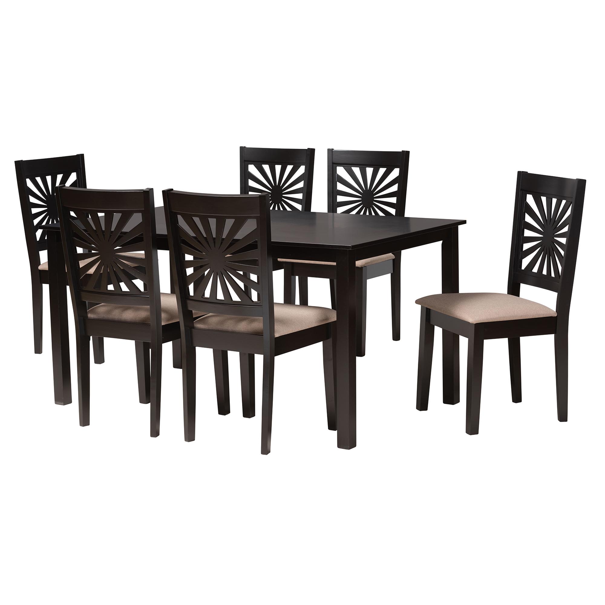 Baxton Studio Olympia Modern Beige Fabric and Espresso Brown Finished Wood 7-Piece Dining Set